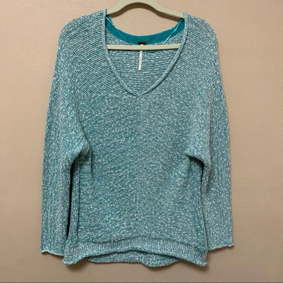 Free People Bright Lights V-Neck Sweater in Adriatic Sea Size Small - Picture 4 of 7